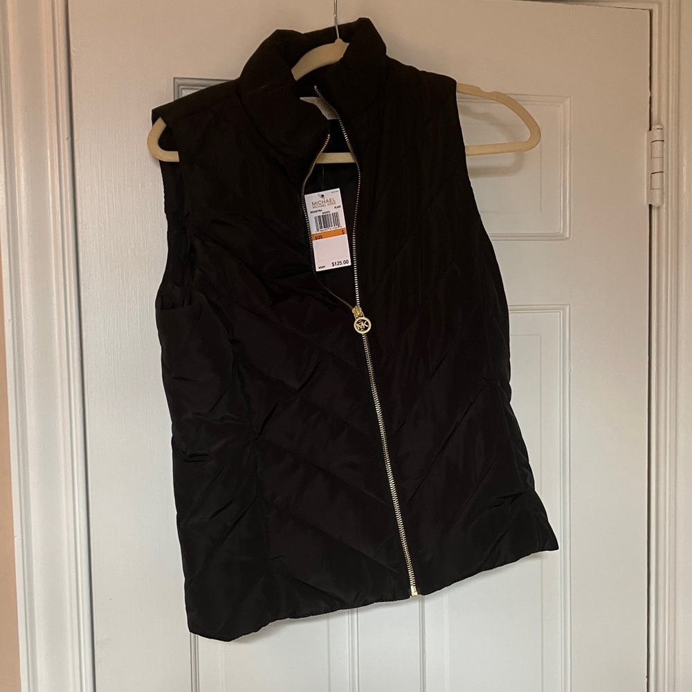 Michael Kors Black Quilted Vest with Gold Accents